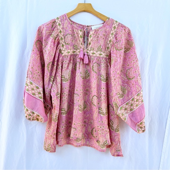 CLEOBELLA | LARGE AMARILLS BLOUSE TASSEL IN CHERRY BLOSSOM PINK AND GREEN - Picture 1 of 5